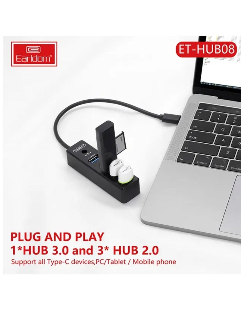 Earldom - ET-HUB08 4 in 1 Usb Hub Adapter (Type-c Usb-C) Fekete Adapter - Image 1