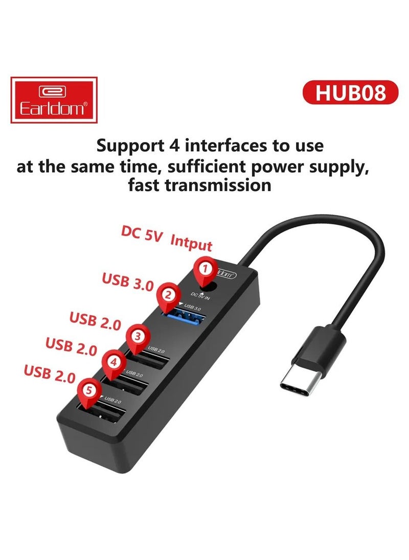 Earldom - ET-HUB08 4 in 1 Usb Hub Adapter (Type-c Usb-C) Fekete Adapter - Image 1