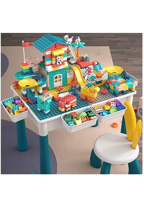 Kids Multi-Functional Educational Study Block Table and Multi Activity Building Storage Organizer with Chair