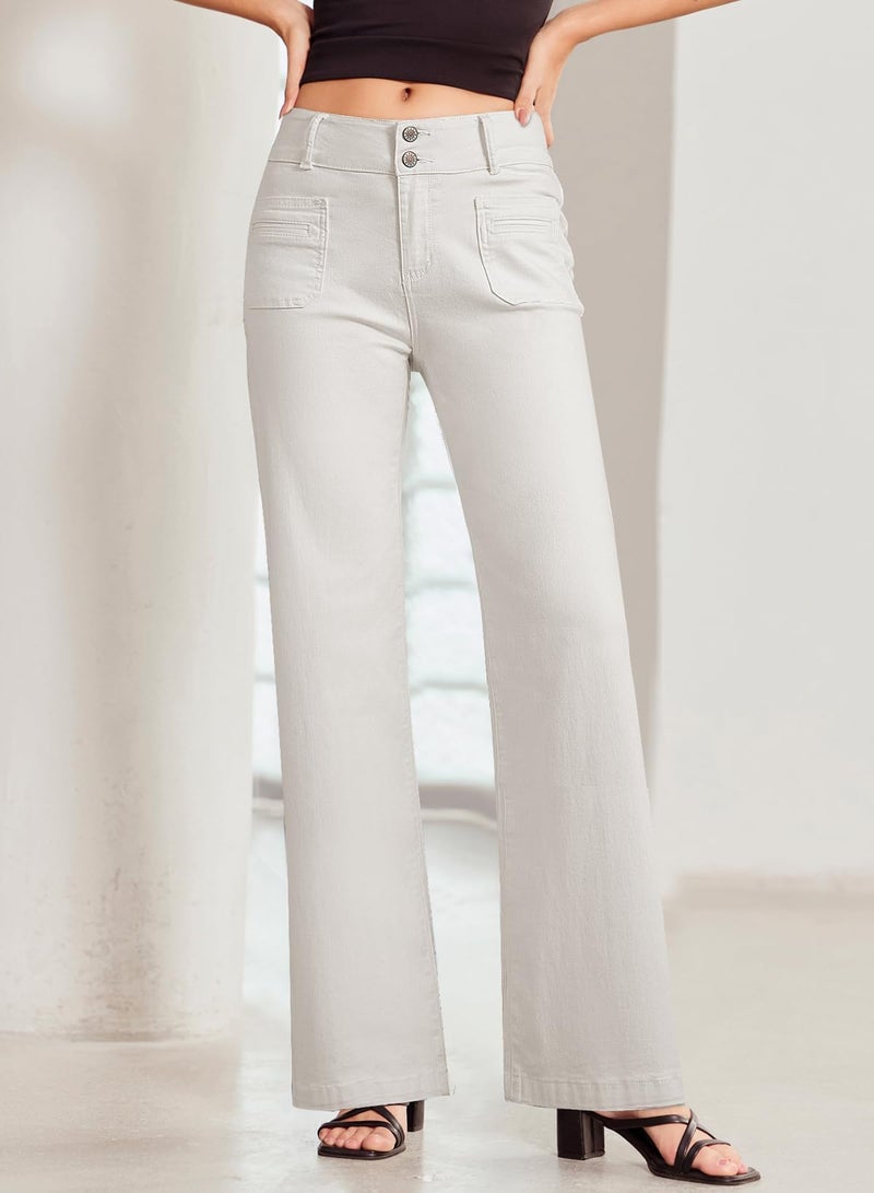 Sidefeel Women's White Jeans Spring Outfits Wide Leg Jeans Woman High Waisted Summer Denim Pants White Size 14 - Image 4