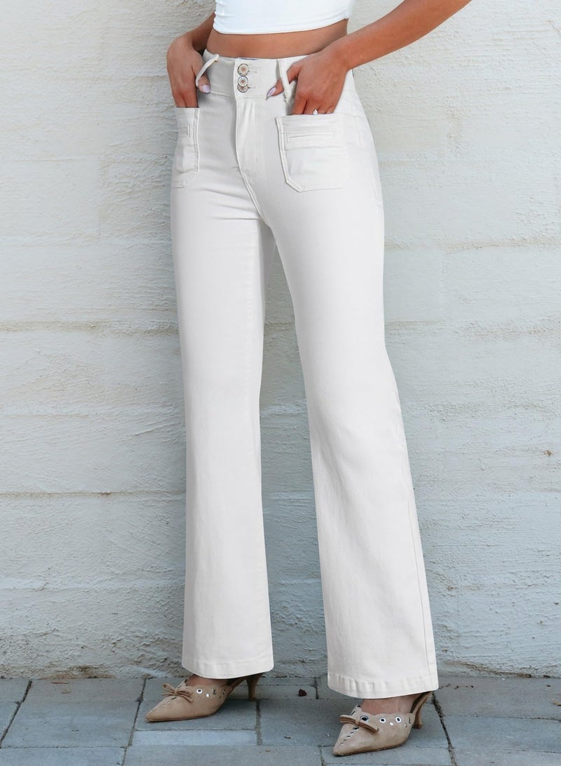 Sidefeel Women's White Jeans Spring Outfits Wide Leg Jeans Woman High Waisted Summer Denim Pants White Size 14 - Image 3