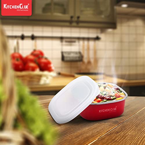 KITCHEN CLUE Microwave Safe Stainless Steel Container With Lids I Pack Of 4 Pcs, Red - 350 ML Each I Leak Proof Lunch Box For Office School Home BPA Free Use for Kids & Adults - Image 5