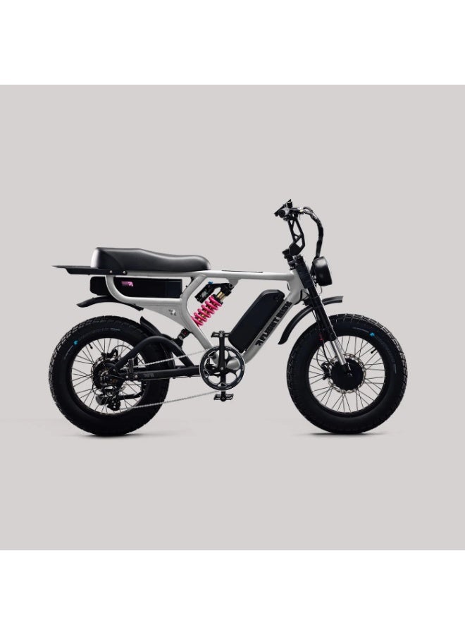 Flight Risk FR777 Electric Bike in Silver with Dual 1000W Motors (All-Wheel Drive), Shimano 7-Speed Gearing, and 4-Piston Tektro Hydraulic Disc Brakes for High-Performance Off-Road Riding - Image 2
