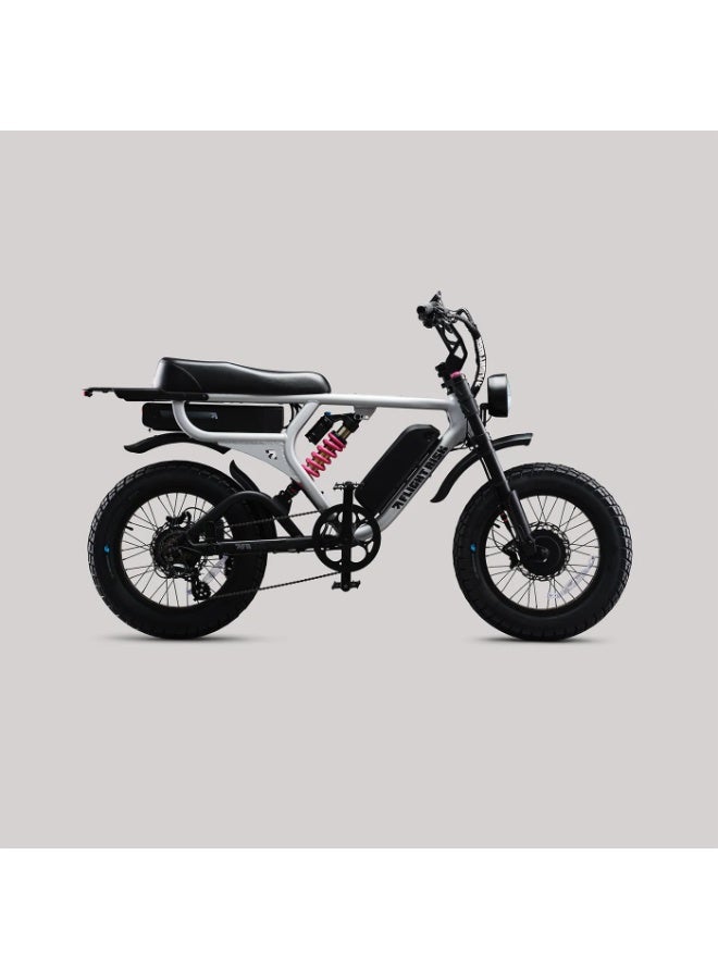 Flight Risk FR777 Electric Bike in Silver with Dual 1000W Motors (All-Wheel Drive), Shimano 7-Speed Gearing, and 4-Piston Tektro Hydraulic Disc Brakes for High-Performance Off-Road Riding - Image 3