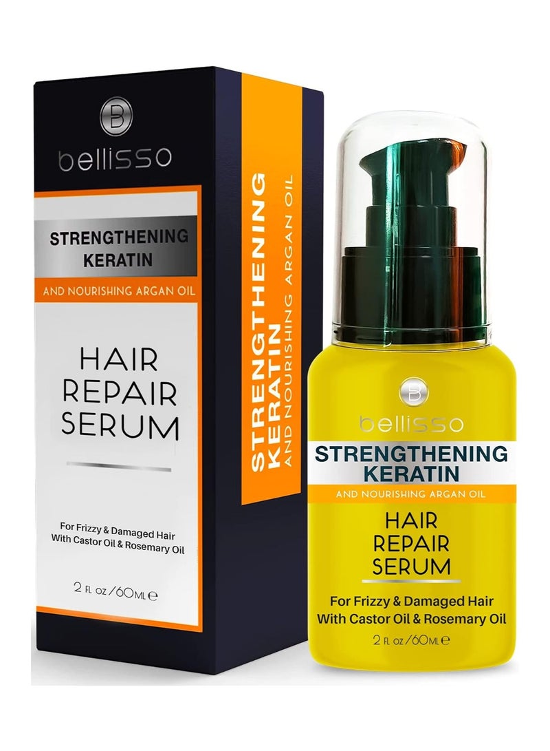 BELLISSO Keratin Hair Serum Oil with Moroccan Argan Oil Heat Protectant Anti Frizz Repair Treatment for Women and Men Hair Straightening for All Hair Types Including Curly Kinky and Wavy Hair - Image 1