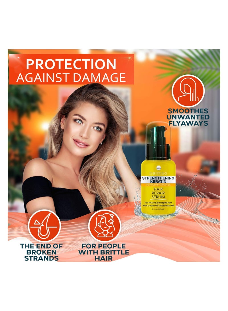 BELLISSO Keratin Hair Serum Oil with Moroccan Argan Oil Heat Protectant Anti Frizz Repair Treatment for Women and Men Hair Straightening for All Hair Types Including Curly Kinky and Wavy Hair - Image 3