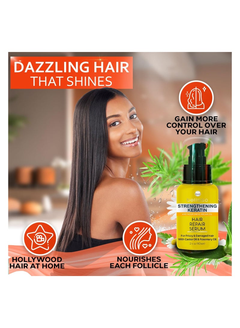 BELLISSO Keratin Hair Serum Oil with Moroccan Argan Oil Heat Protectant Anti Frizz Repair Treatment for Women and Men Hair Straightening for All Hair Types Including Curly Kinky and Wavy Hair - Image 4