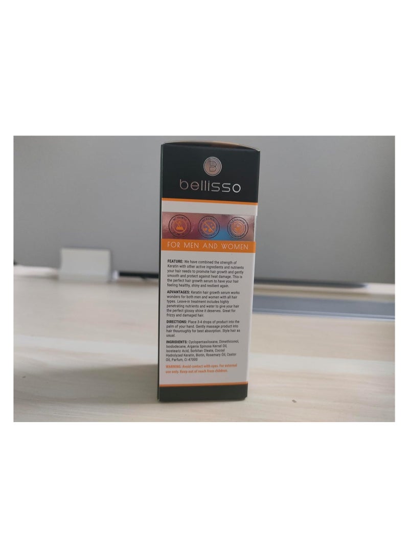 BELLISSO Keratin Hair Serum Oil with Moroccan Argan Oil Heat Protectant Anti Frizz Repair Treatment for Women and Men Hair Straightening for All Hair Types Including Curly Kinky and Wavy Hair - Image 5