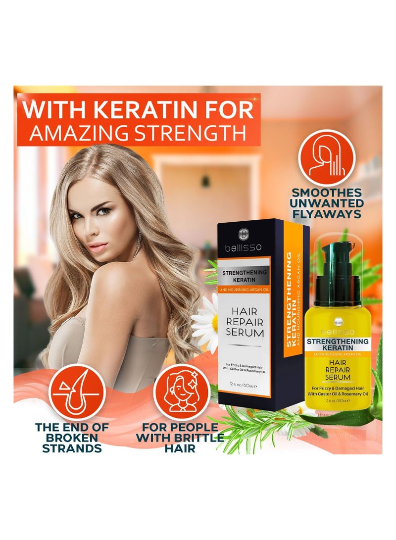 BELLISSO Keratin Hair Serum Oil with Moroccan Argan Oil Heat Protectant Anti Frizz Repair Treatment for Women and Men Hair Straightening for All Hair Types Including Curly Kinky and Wavy Hair - Image 2