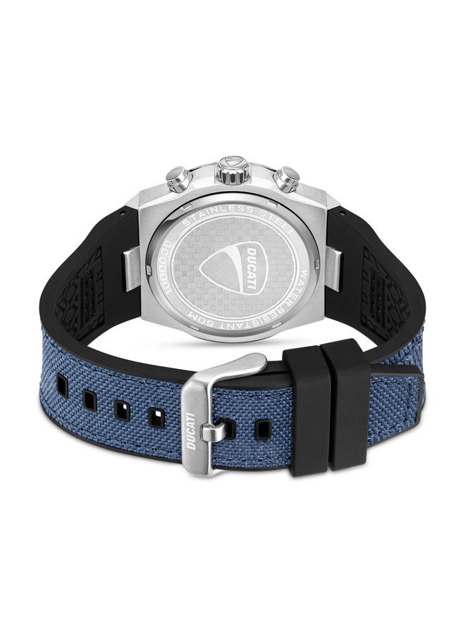 Ducati DT007 Gents Chronograph Watch - 43.5MM Blue Textured Dial with Yellow Accents, Blue Leather Strap, Water Resistant up to 50M, Racing Spirit for Everyday Style - Image 3