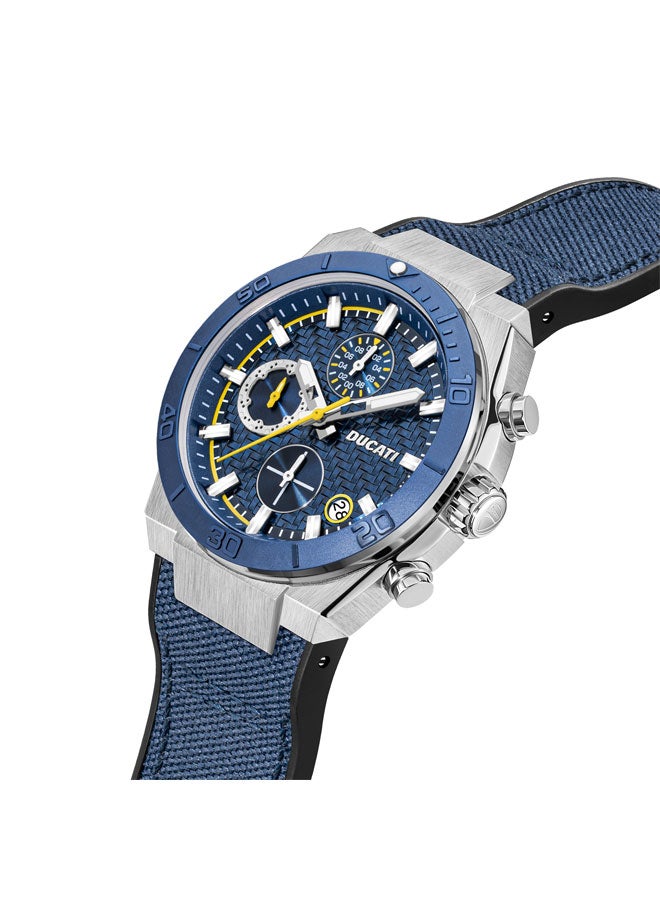 Ducati DT007 Gents Chronograph Watch - 43.5MM Blue Textured Dial with Yellow Accents, Blue Leather Strap, Water Resistant up to 50M, Racing Spirit for Everyday Style - Image 2