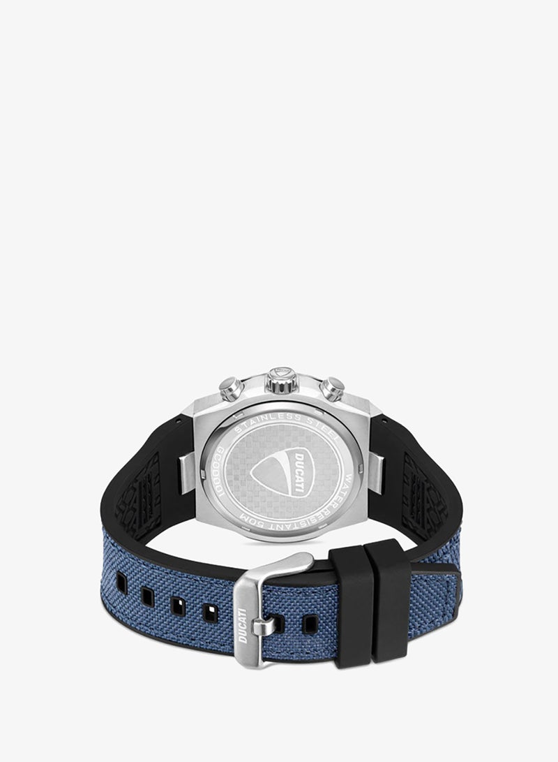 Ducati DT007 Gents Chronograph Watch - 43.5MM Blue Textured Dial with Yellow Accents, Blue Leather Strap, Water Resistant up to 50M, Racing Spirit for Everyday Style - Image 3