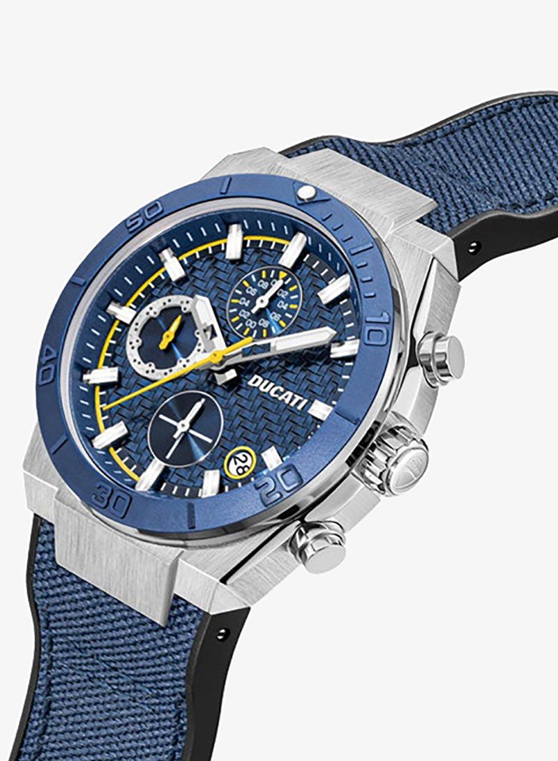 Ducati DT007 Gents Chronograph Watch - 43.5MM Blue Textured Dial with Yellow Accents, Blue Leather Strap, Water Resistant up to 50M, Racing Spirit for Everyday Style - Image 2
