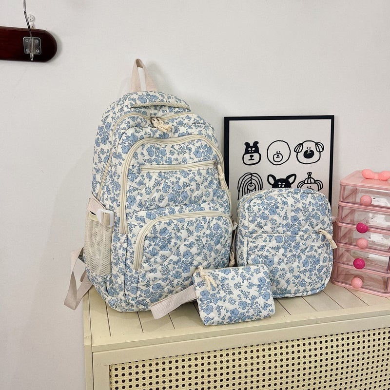 Fresh Floral 3-Piece Backpack Set for Women, Large Capacity Travel Backpack - Image 1