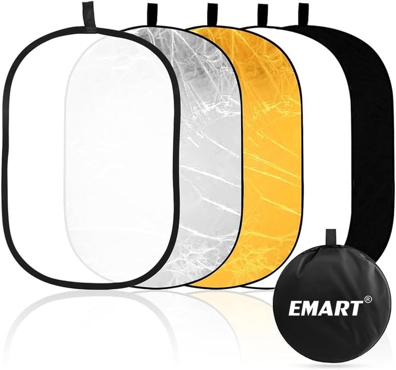 EMART 24'' x 36''(60 x 90cm) 5 in 1 Photo Collapsible Photography Reflector with Bag, Large Oval Portable Panel for Studio Video, Portraint, Outdoor Shooting -Translucent, White, Silver, Gold, Black - Image 1
