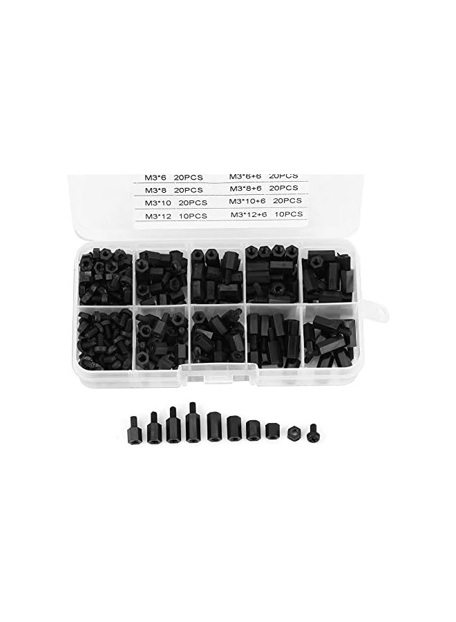 promass 300Pcs Standoff Screws M3 Nylon Screw Nut Hex Male Female Standoff Screws Set Assortment Kit with Storage Box, Black - Image 5