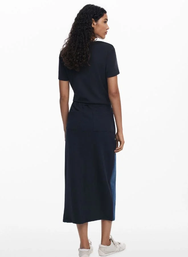 DESIGUAL Combined denim midi skirt