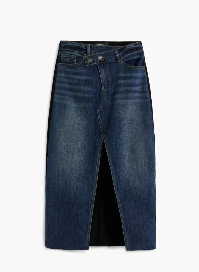 DESIGUAL Combined denim midi skirt