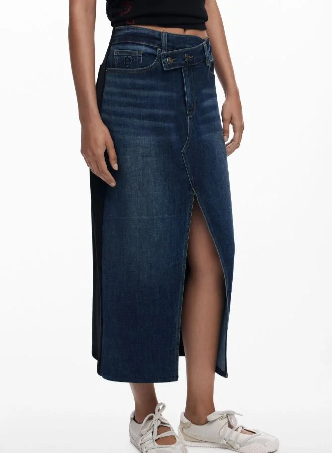 DESIGUAL Combined denim midi skirt