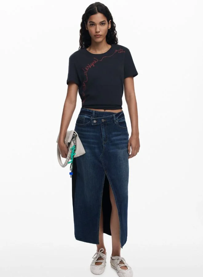DESIGUAL Combined denim midi skirt