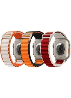 3Pack for Apple Watch Alpine Loop Band 49mm/45mm/44mm Nylon Woven Sport Strap Compatible with iWatch Series 8/Ultra/7/SE/6/5/4/3/2/1 Orange,White/Orange,Black/Red,White