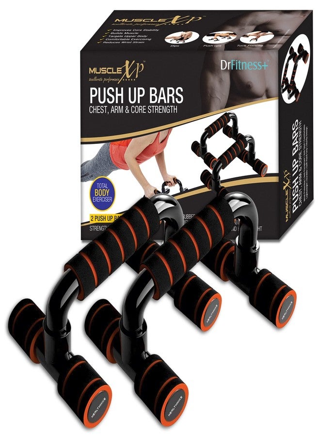 ماسل إكس بي حامل قضبان تمارين الضغط MuscleXP DrFitness+ بمقبض إسفنجي لتمارين الصدر والذراعين والبطن، مناسب للتمارين الرياضية المنزلية للرجال والنساء - Image 1