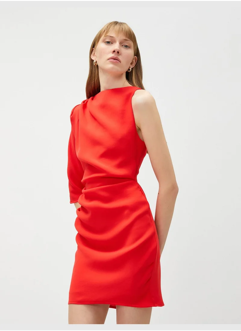 KOTON Mini Party Dress Draped Sleeve Detail