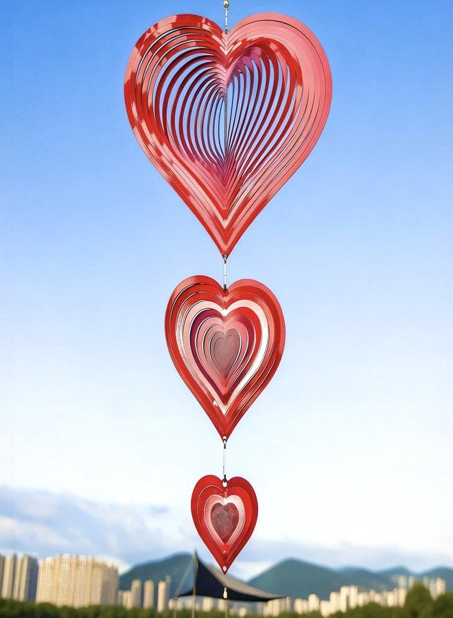 SOSUNLID Wind Spinners Outdoor, 3D Red Hearts Hanging Wind Spinners, 14 inches, Kinetic, Stainless-Steel Metal, Smooth Spinning, Indoor and Outdoor Decoration for Garden, Patio, Yard, Gift for Women Mom Wife - Image 1