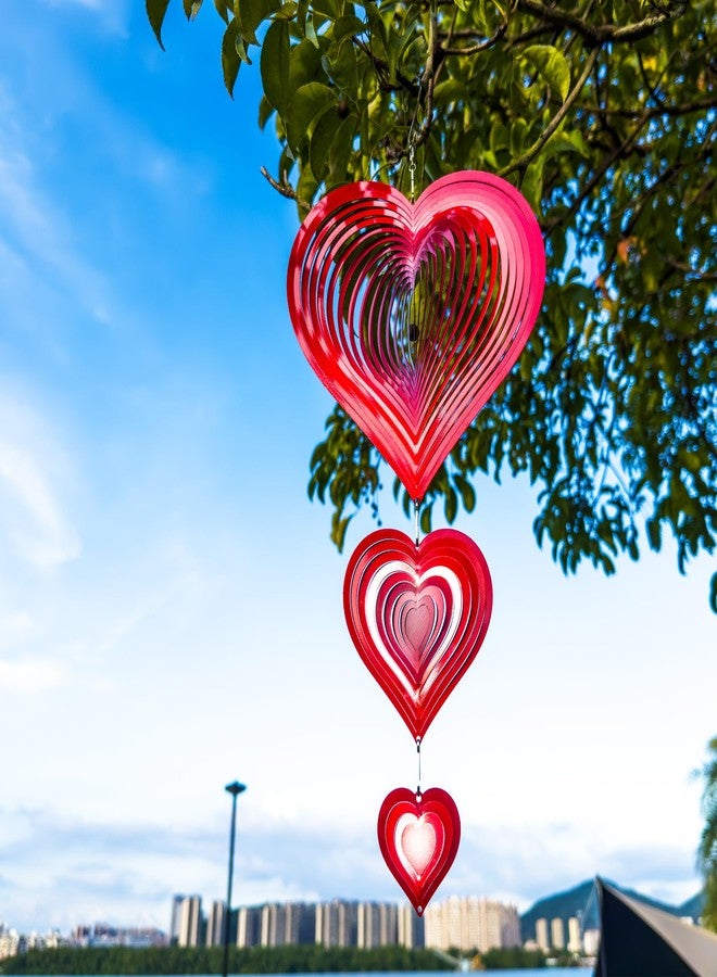 SOSUNLID Wind Spinners Outdoor, 3D Red Hearts Hanging Wind Spinners, 14 inches, Kinetic, Stainless-Steel Metal, Smooth Spinning, Indoor and Outdoor Decoration for Garden, Patio, Yard, Gift for Women Mom Wife - Image 3