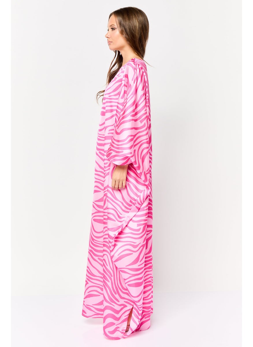Kathy Ireland Women Animal Print Kaftan Dress, Pink  - Image 4