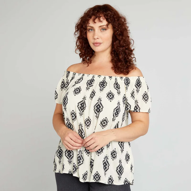 Kiabi Fancy Blouse With Bardot Neckline Beige