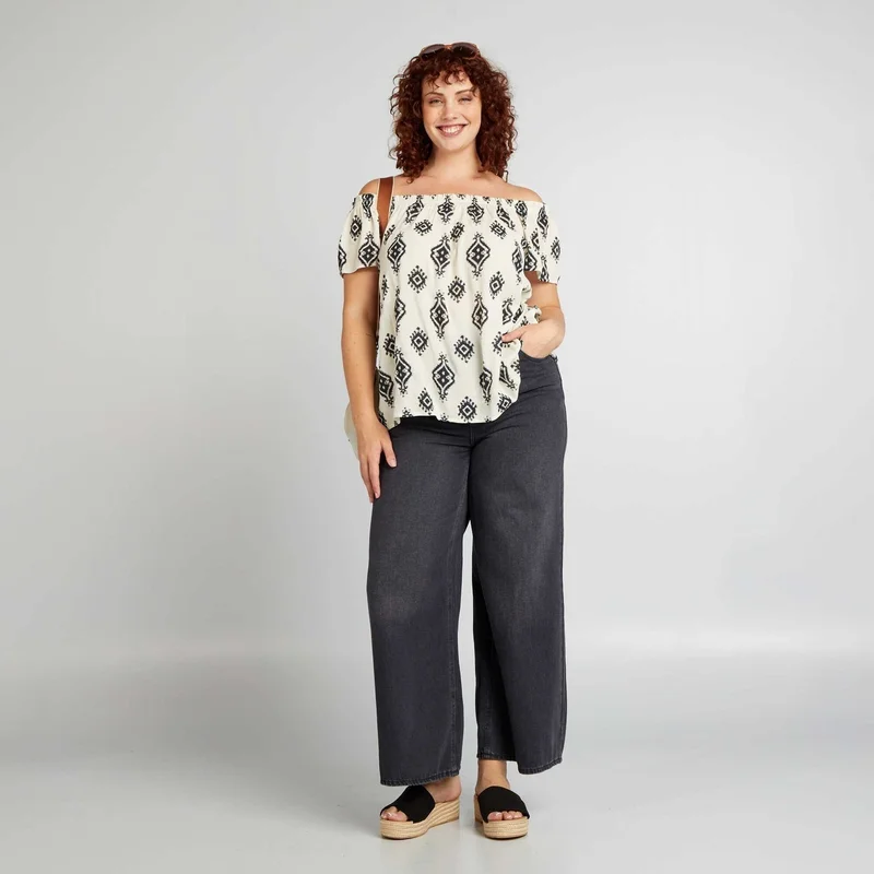 Kiabi Fancy Blouse With Bardot Neckline Beige