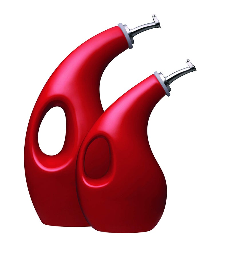 Rachael Ray Rachael Ray Solid Glaze Ceramics EVOO Olive Oil Bottle Dispenser with Spout Set, 2 Piece, Red  - Image 1