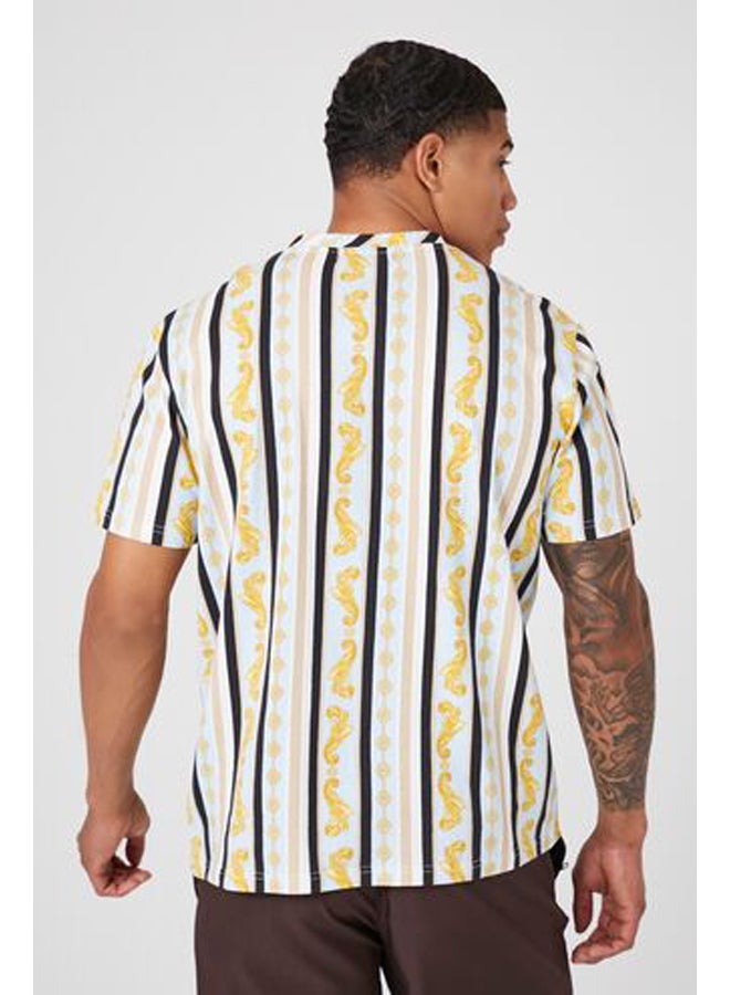 FOREVER 21 Striped Ornate Crew Tee - Image 3