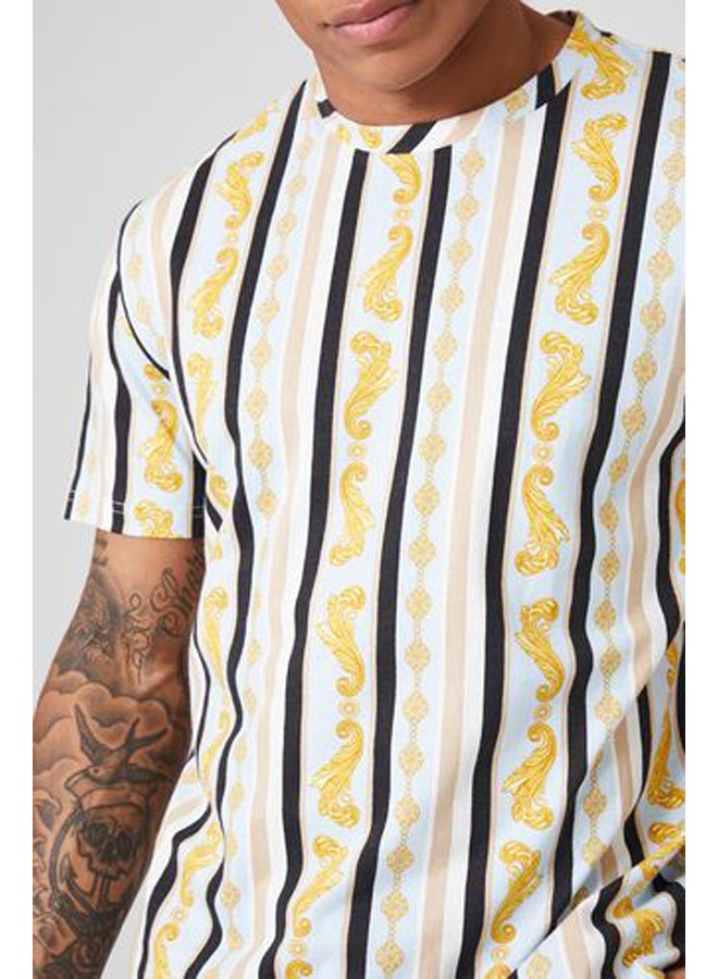 FOREVER 21 Striped Ornate Crew Tee - Image 5