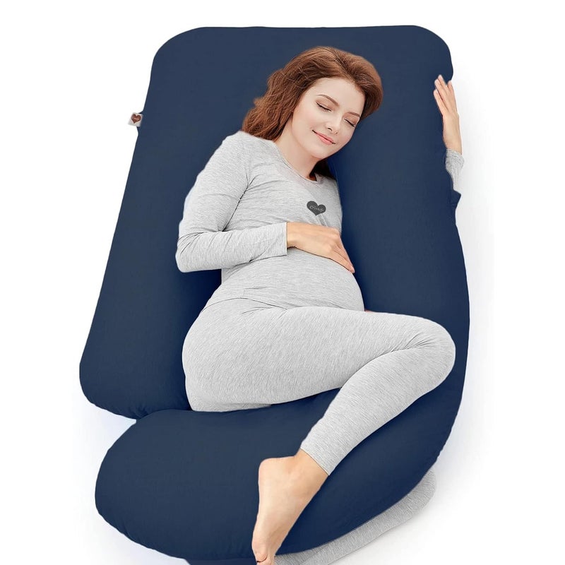 COOZLY G Shape Belly Back Pregnancy Pillow G Shape Maternity Pillow with 100 Cotton Removable Covers G Pregnancy Sleeping Pillow Navy