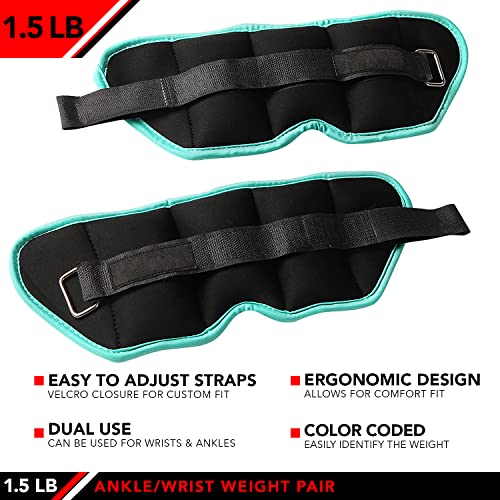 JFIT Ankle Weight Pair 1.5 LBS, Set of 2 with Adjustable Velcro Straps - Breathable, Moisture Absorbent Weight Straps for Men and Women - Comfortable Ankle, Wrist Weights - Image 3