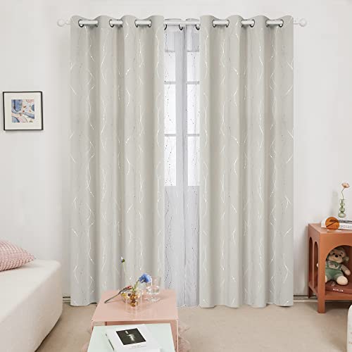 Deconovo Beige Curtains for Living Room, Light Darkening Soundproof Drapes with Wave Dots Silver Print, Farmhouse Boho Curtain, 52 x 84 Inch Long, Set of 2 Window Panels for Bedroom Office Nursery - Image 2