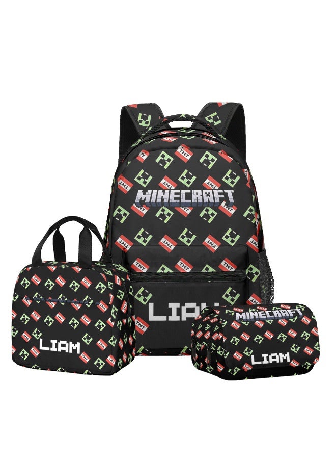 Minecraft backpack pencil case lunch bag three-piece suit men and women leisure sports travel backpack student school backpack
