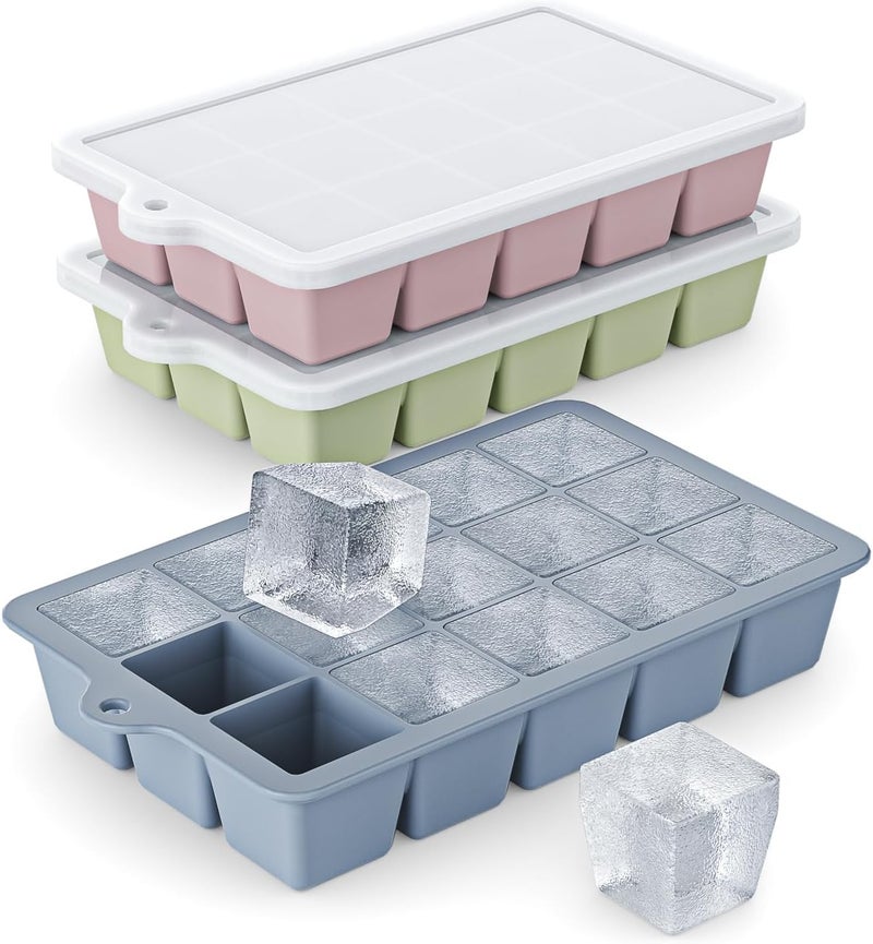 Silicone Ice Cube Tray 3 Pack with Lid - BPA Free Ice Cube Molds for Cocktails and Whiskey - Image 1
