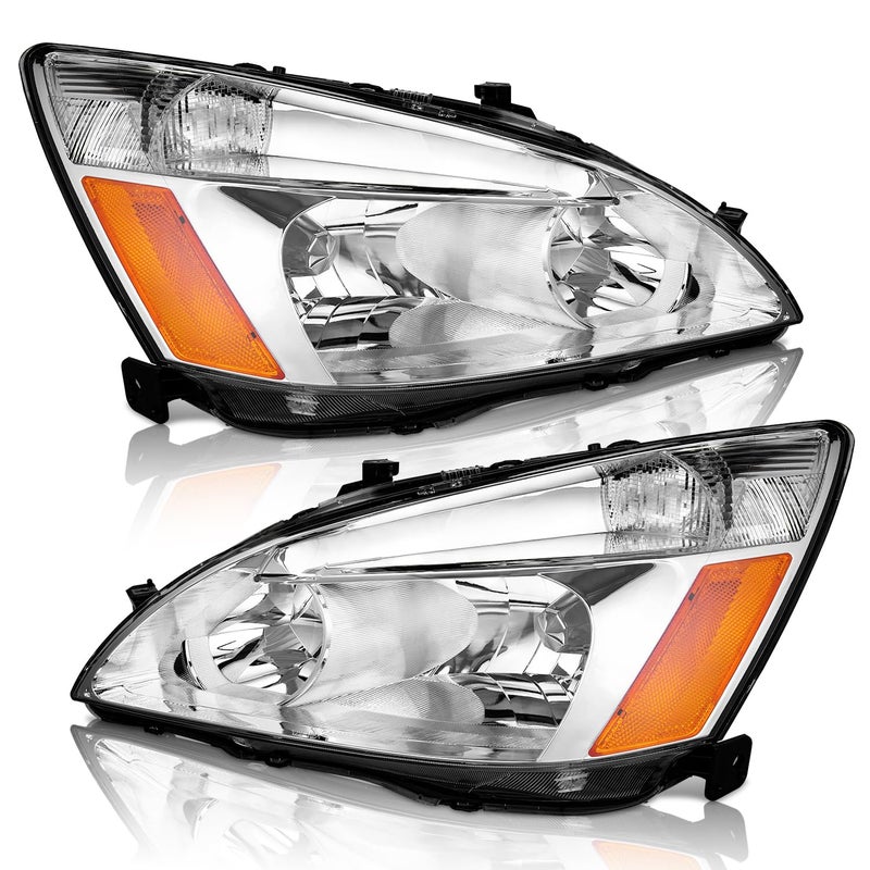 WEELMOTO Headlights for 20032007 Honda Accord 0307 Accord OE Headlamp CoupeSedan Chrome Housing Amber Reflector LeftRight Side 24Door