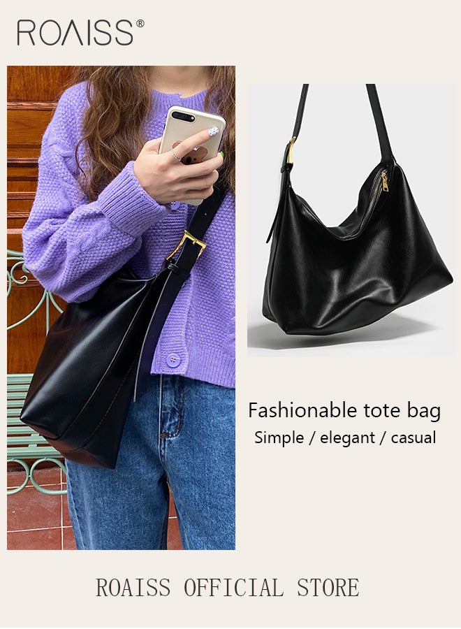 roaiss Women Single Shoulder Bag Versatile Commuter Handheld Bag with Large Capacity Underarm Tote Bag Fashionable Soft Leather Shoulder Bag  - Image 1