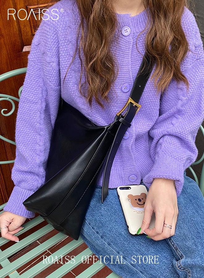 roaiss Women Single Shoulder Bag Versatile Commuter Handheld Bag with Large Capacity Underarm Tote Bag Fashionable Soft Leather Shoulder Bag  - Image 2