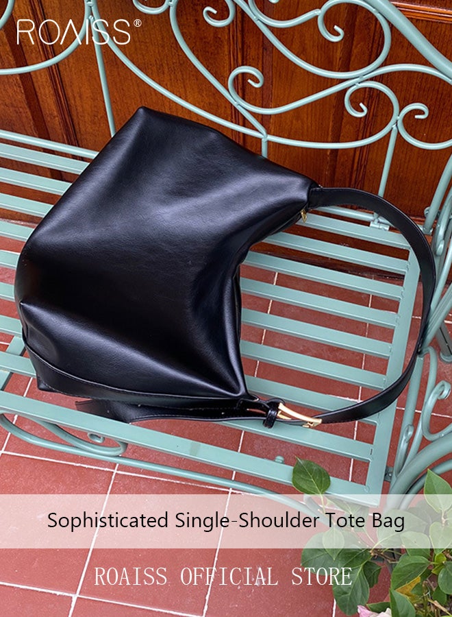 roaiss Women Single Shoulder Bag Versatile Commuter Handheld Bag with Large Capacity Underarm Tote Bag Fashionable Soft Leather Shoulder Bag  - Image 4