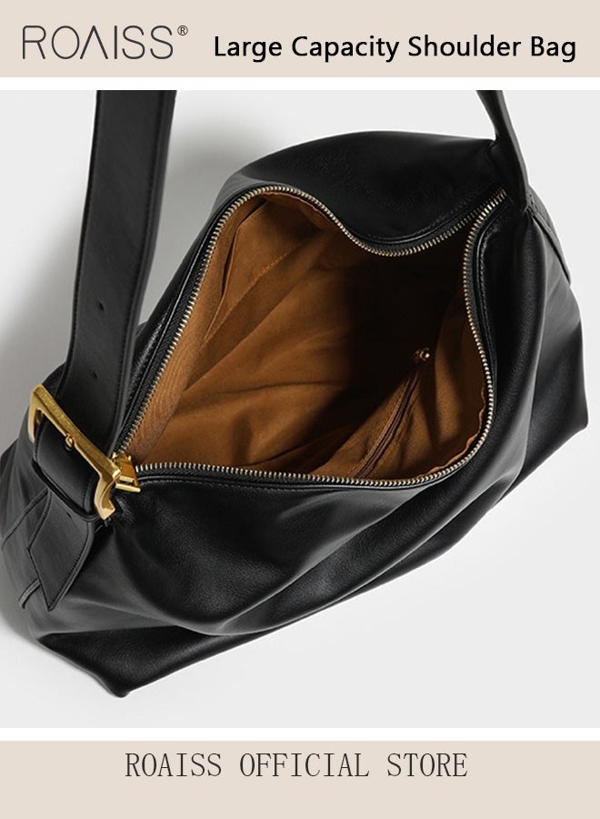 roaiss Women Single Shoulder Bag Versatile Commuter Handheld Bag with Large Capacity Underarm Tote Bag Fashionable Soft Leather Shoulder Bag  - Image 3