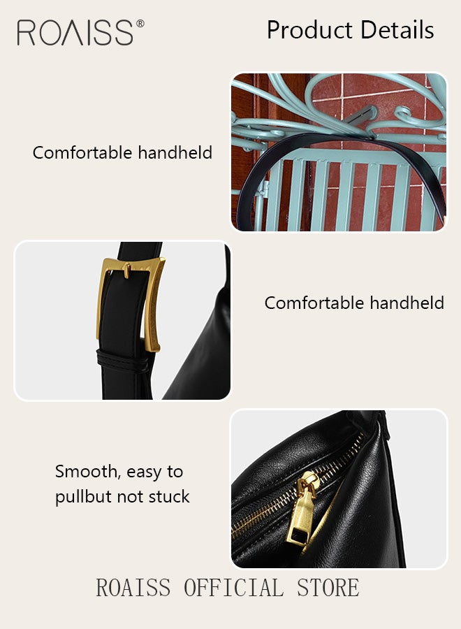 roaiss Women Single Shoulder Bag Versatile Commuter Handheld Bag with Large Capacity Underarm Tote Bag Fashionable Soft Leather Shoulder Bag  - Image 5