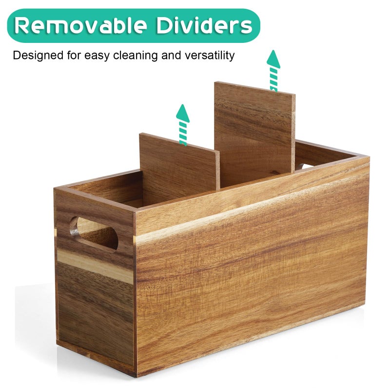 ALELION Acacia Wood Utensil Holder Organizer for Counter - Large Wooden Utensil Caddy for Countertop - 3 Compartment Cooking Tool Holder for Spatula - for Farmhouse Kitchen Decor and Accessories - Image 2