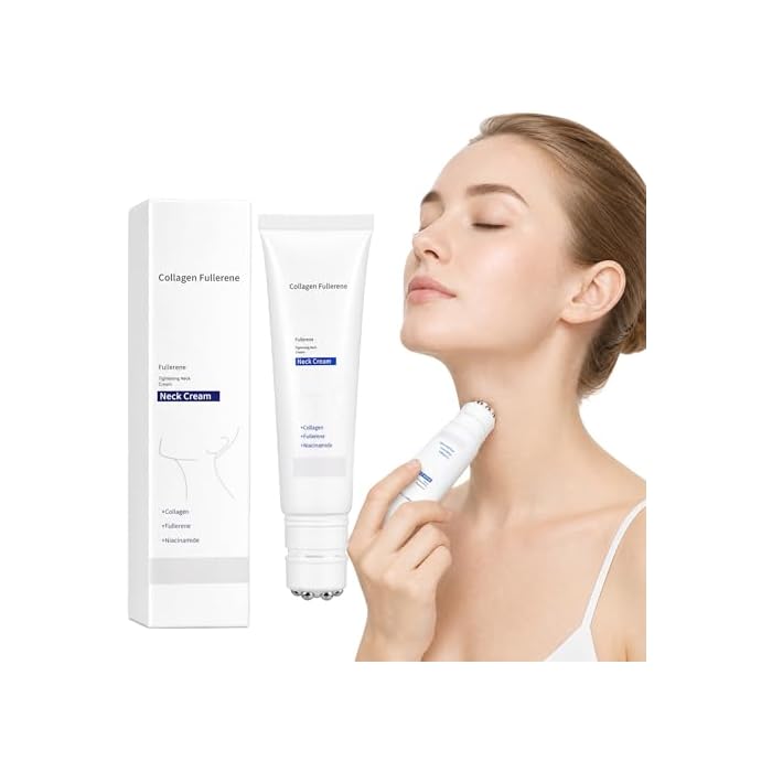 Aikertec Magical Collagen Fullerene Neck Cream, Tightening Neck Cream with Five Rollers, Suitable for Wrinkled Skin,Suitable for Wrinkles and Firming of Skin Types