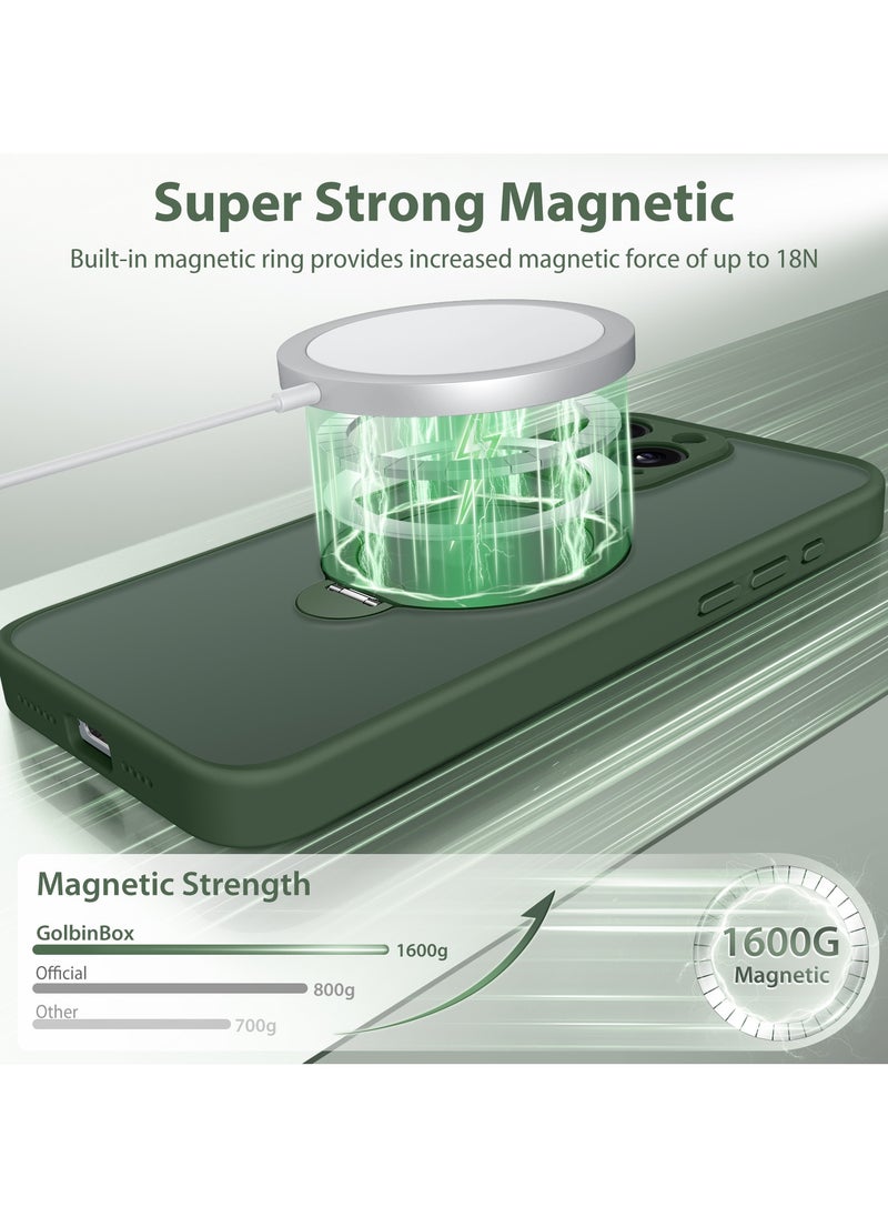 تونجيت جراب هاتف مغناطيسي لجهاز iPhone 16 Pro Max بتصميم حامل غير مرئي دوار بزاوية 360°، هيكل كامل مقاوم للصدمات والسقوط، جراب حماية شفاف عالي المتانة، متوافق تمامًا مع MagSafe، باللون الأخضر.  - Image 3