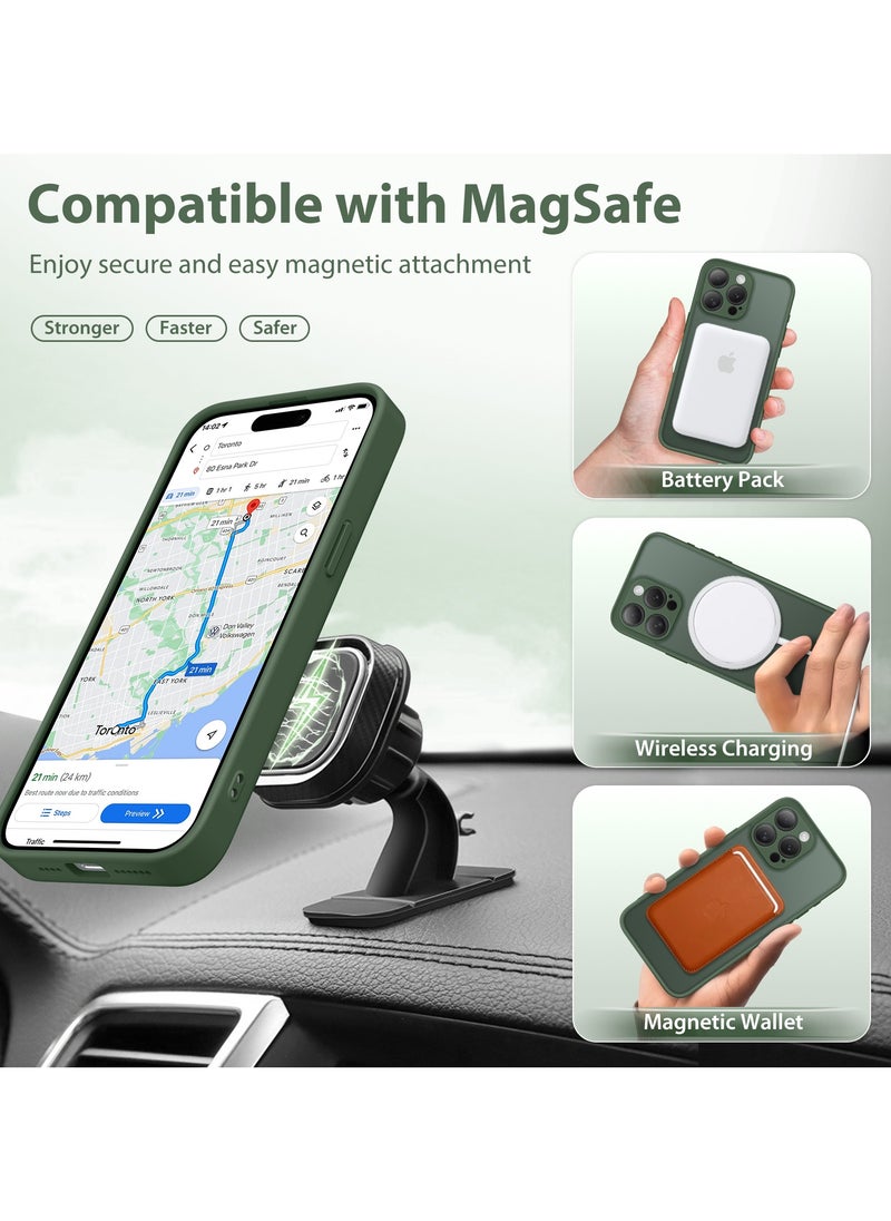 تونجيت جراب هاتف مغناطيسي لجهاز iPhone 16 Pro Max بتصميم حامل غير مرئي دوار بزاوية 360°، هيكل كامل مقاوم للصدمات والسقوط، جراب حماية شفاف عالي المتانة، متوافق تمامًا مع MagSafe، باللون الأخضر.  - Image 4